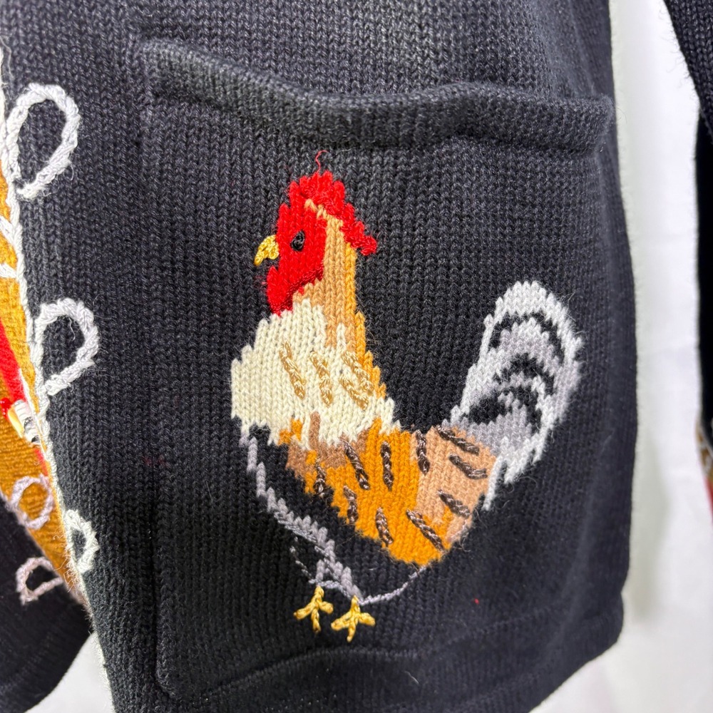 NWT Storybook Knits Rooster Cardigan Womens M Black Kitschy Novelty Sweater - Picture 5 of 9